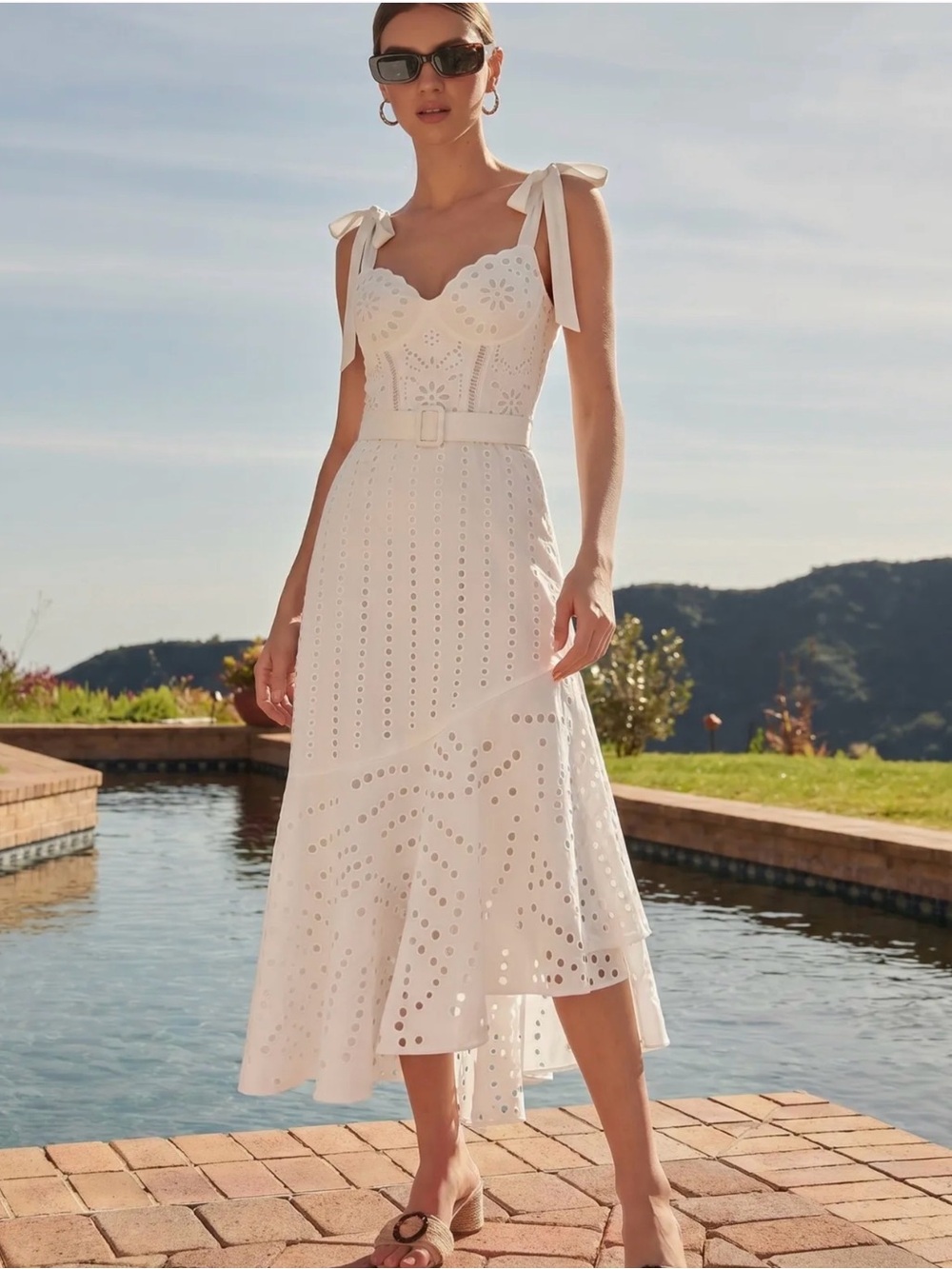 NWT Ivory/White Lasercut Swimsuit Matching Skirt SZ L
